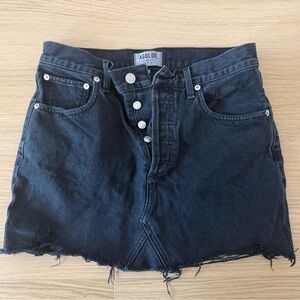 Agolde Black Raw-Hem Denim Mini Skirt
